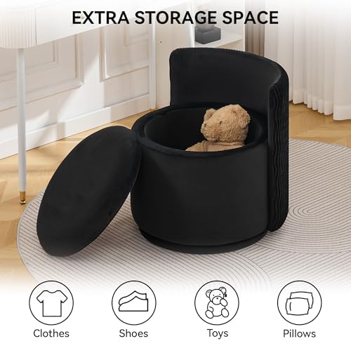 WUTUTUEE Large Velvet Vanity Chair with Storage, 360° Swivel Makeup Chair with Wave Back, No Assembly Small Accent Stool for Bedroom, Dressing, Living Room, Black - Image 5
