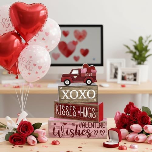 Lineshading 4 Pcs Valentine Signs, Farmhouse Truck Tiered Tray Decor - Image 4