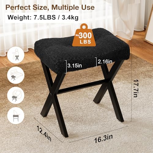 Memobarco 18-Inch Vanity Stool Chair, Black Makeup Stool - Image 2