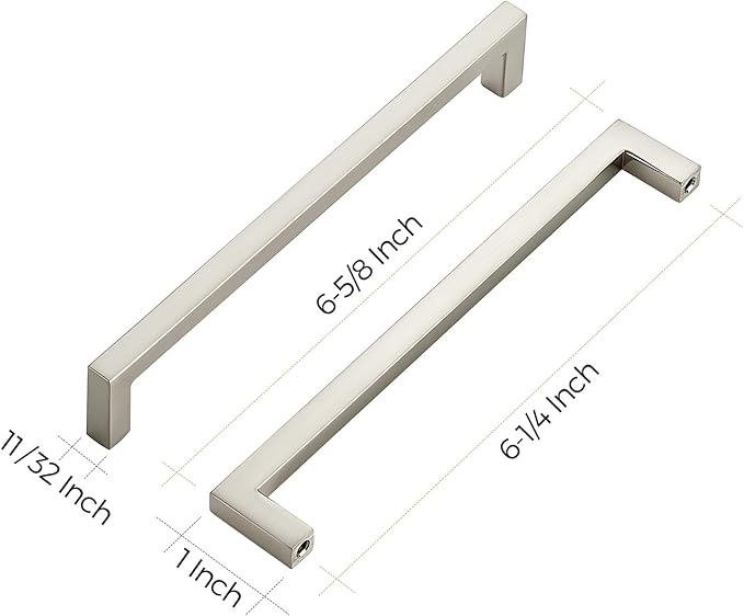 Ravinte 10 Pack Solid 6-1/4 Inch Center to Center Slim Square Bar Drawer Handles Cabinet Hardware - Brushed Nickel Kitchen Pulls