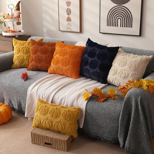 DFXSZ Fall Pillow Covers 12x20 2Pcs Yellow Pumpkin Fall Decoration for Home - Image 5