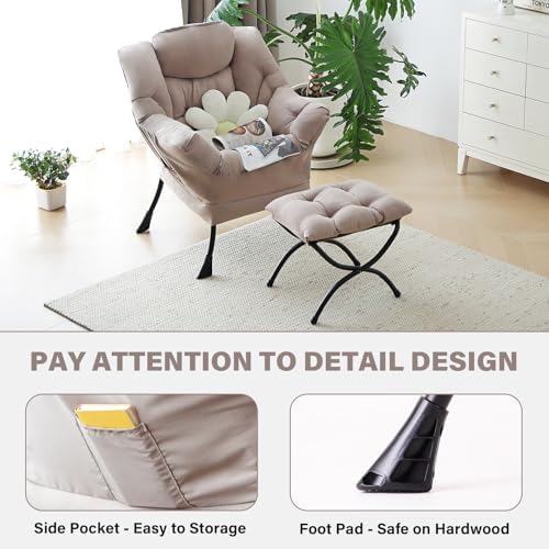 Tiita Lazy Chair with Ottoman, Comfy Reading Accent Chair, Khaki - Image 5
