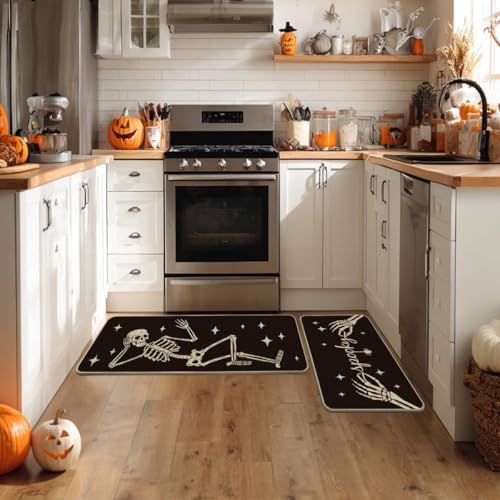 Artoid Mode Skeleton Black Halloween Kitchen Mats Set of 2-24x35+24x59 - Image 4