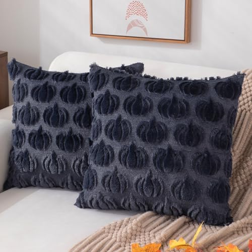 DFXSZ Fall Pillow Covers 18x18 2Pcs Navy Blue Pumpkin Fall Decorations by DFXSZ