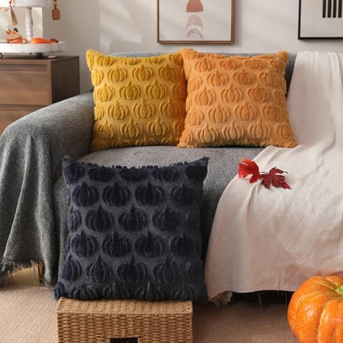 DFXSZ Fall Pillow Covers 20x20 2Pcs Light Orange Pumpkin Fall Decorations - Image 4