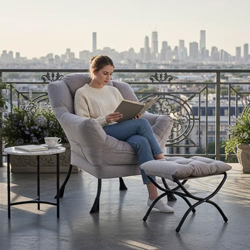 Tiita Modern Lazy Chair with Ottoman, Large Accent Armchair, Leisure Sofa Armchair with Footrest for Bedroom, Living Room, and Dorm Rooms - Image 2