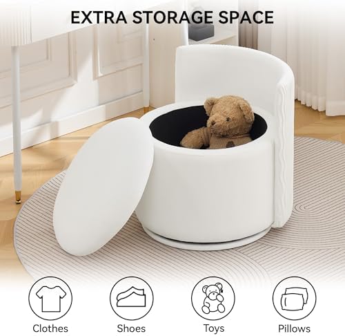 WUTUTUEE Large Velvet Vanity Chair with Storage, 360° Swivel Makeup Chair with Wave Back, No Assembly Small Accent Stool for Bedroom, Dressing, Living Room, White - Image 5