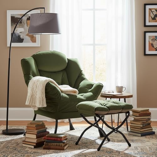 Welnow Lazy Chair with Ottoman, Reading Chair with Footrest, Army Green - Image 2