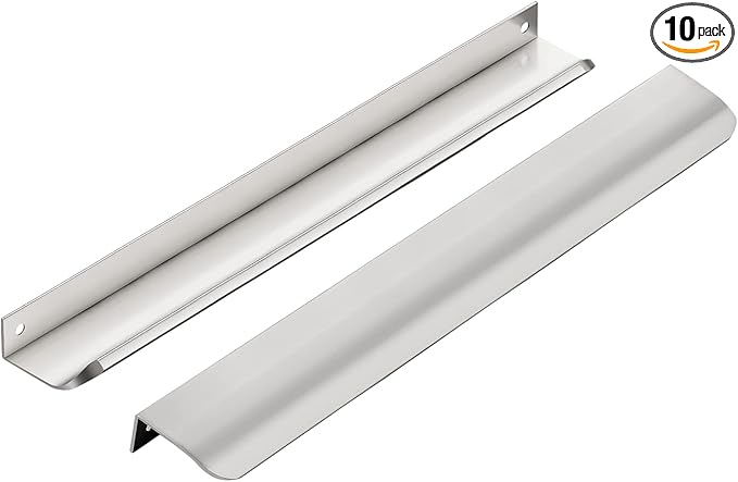 Ravinte Hardware 10 Pack Silver Cabinet Handles, 11.8 Inch (300mm) Finger Edge Pulls, 8.8 Inch Hole Center, Finger Pulls for Cabinets