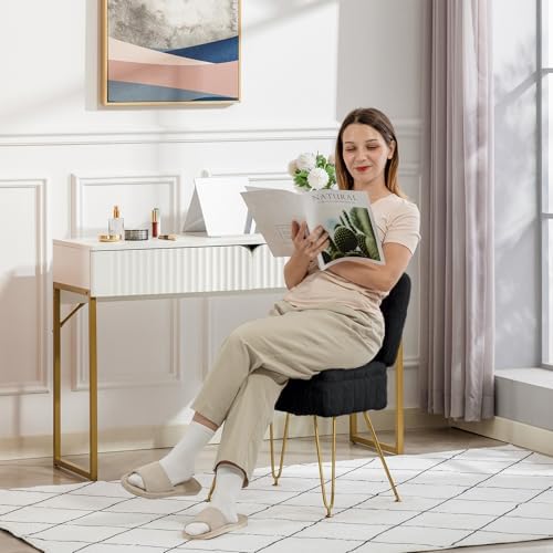 Vanity Chair with Storage | Comfy Ottoman with Folding Back - Image 4
