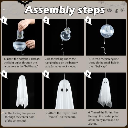 AYGXU Halloween Decorations outdoor/indoor-3pcs Hanging Ghost Decor with Light,Halloween Ornaments,Hallowee n Decor for Porch,Tree,Yard,Window,Garden - Image 6