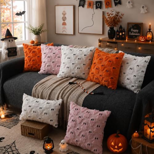 DFXSZ Halloween Pillow Covers 16x16 inch 2Pcs White Ghost Halloween Decor - Image 6