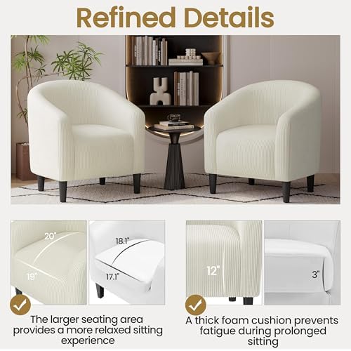 Yaheetech Small 25.5in Wide Corduroy Barrel Accent Chair for Bedroom, Beige - Image 6