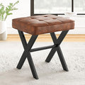 LUE BONA Vanity Stool, Square Faux Leather Makeup Stool with Metal X Legs, Small Ottoman Stool Chair for Vanity, Modern Padded Vanity Seat Foot Rest Stool for Makeup Room, Living Room, Reddish Brown by LUEBONA