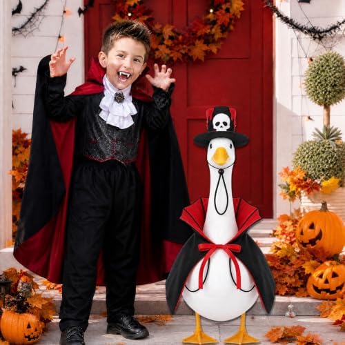 Halloween Porch Goose Outfit Vampire Cape Pumpkin‑Skull Party Hat, Red - Image 3