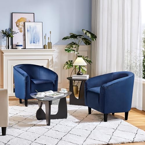 Yaheetech Small 25.5in Wide Velvet Barrel Accent Chair Bedroom, Navy Blue - Image 4