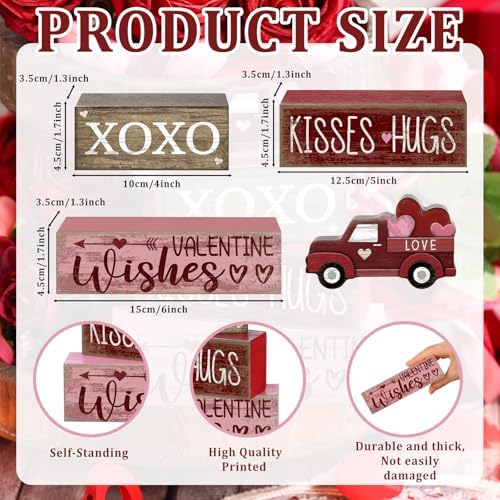 Lineshading 4 Pcs Valentine Signs, Farmhouse Truck Tiered Tray Decor - Image 5