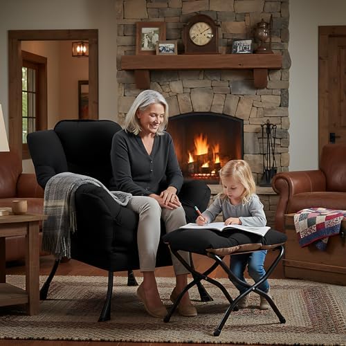 Welnow Lazy Chair with Ottoman, Reading Chair with Footrest,Matte Black - Image 6