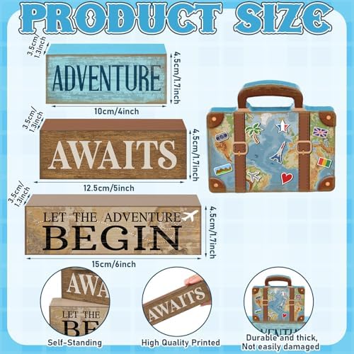 Lineshading 4 Pcs Travel Party Decoration Vintage Wood Suitcase Table Decor - Image 6