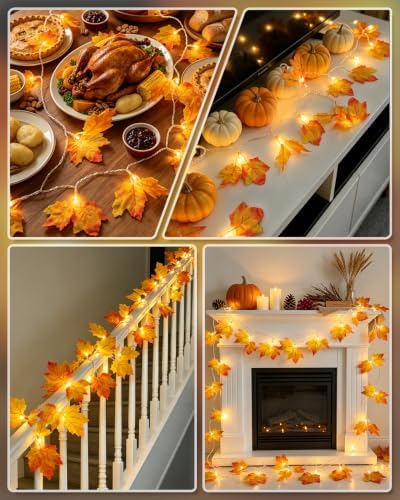 2-Pack Lighted Fall Garland, Total 16.4ft 40 LED Autumn String Lights - Image 5