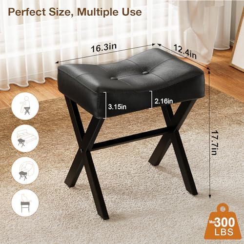 Memobarco 18-Inch Leather Vanity Stool Chair, Black - Image 2