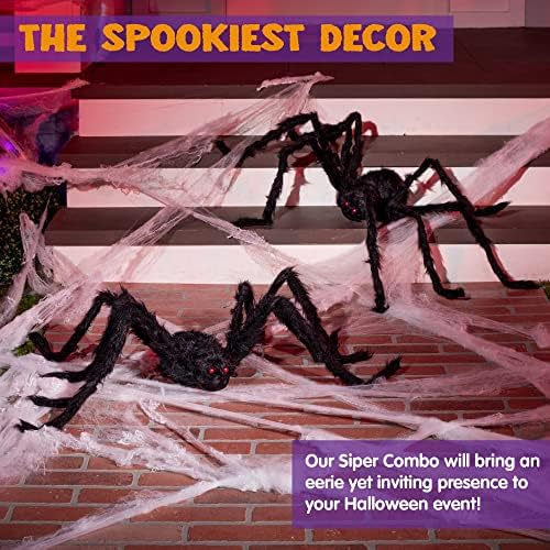JOYIN 2 Pack 4 Ft Halloween Spider Decorations Outdoor, Scary Large Giant Spiders with Adjustable Legs for Halloween Outside Decor, Yard Lawn Indoor Haunted House Props - Image 2