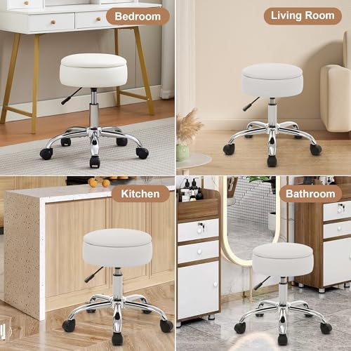 Adjustable Vanity Stool Storage Swivel Rolling Vanity Chair with Wheels - Image 6