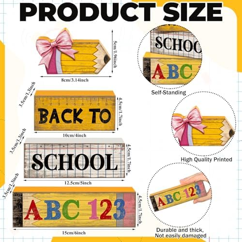 Lineshading 4 Pcs Back To School Table Decorations Wooden Pencil Blocks - Image 4
