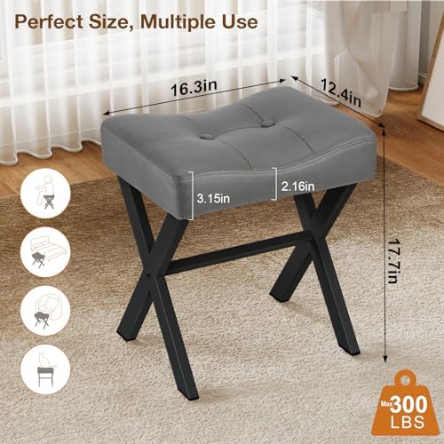 Memobarco 18-Inch Leather Vanity Stool Chair, Gray Makeup Stool - Image 2