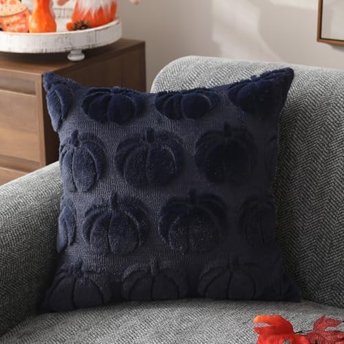 DFXSZ Fall Pillow Covers 20x20 2Pcs Navy Blue Pumpkin Fall Decorations - Image 3