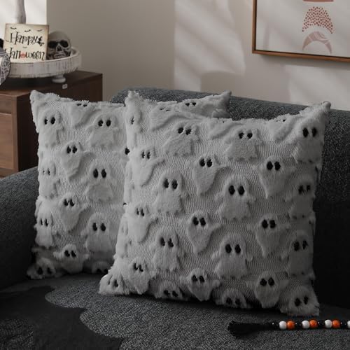 DFXSZ Halloween Pillow Covers 18x18 inch 2Pcs Silver Gray Ghost Halloween Decor by DFXSZ