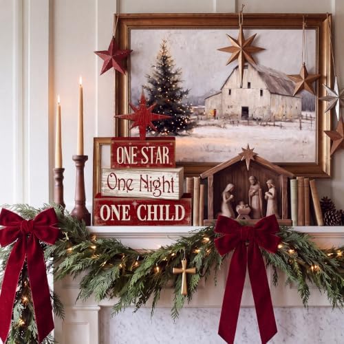 Lineshading 4 Pcs Christmas Nativity Table Decor, Bethlehem Star Wood Sign - Image 6