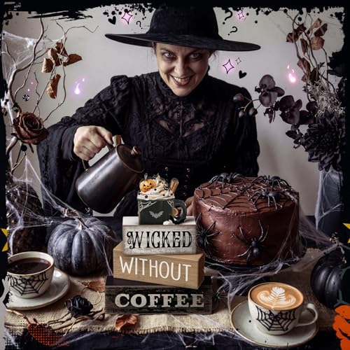 Lineshading 4 Pcs Halloween Coffee Table Decor, Gothic Black Wood Sign Home - Image 2