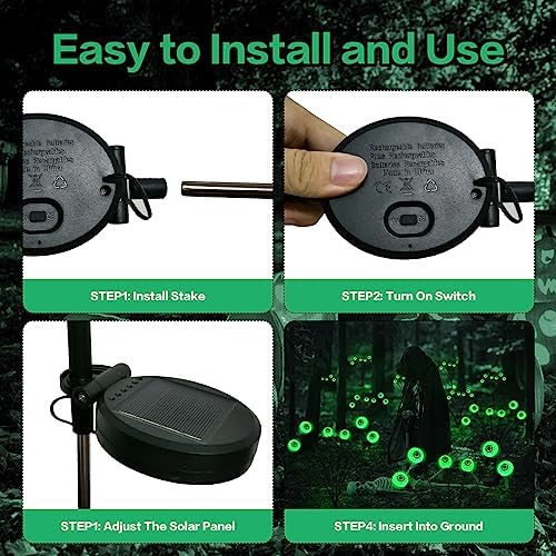 BeHiller Halloween Decorations Outdoor Solar Scary Eyeball Lights,2PACKS 12LED Green Eyeball Swaying Firefly Lights,Waterproof Solar Halloween Path Lights for Yard/Garden/Lawn/Party Decor - Image 7