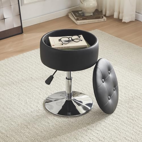 Gitrah Black Vanity Stool Chair with Storage Swivel Adjustable Makeup Stool - Image 2