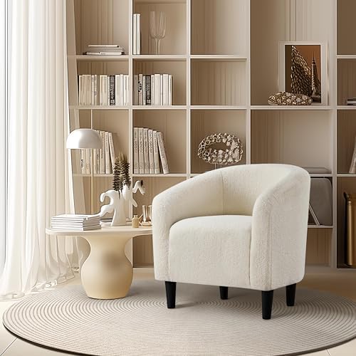 Yaheetech Small 25.5in Wide Sherpa Barrel Accent Chair for Bedroom, Ivory - Image 4