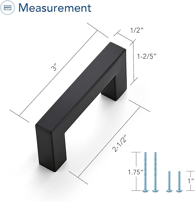 Ravinte 25 Pack Black Cabinet Pulls 2-1/2 Inch Square Kitchen Cabinet Handles Matte Black Kitchen Hardware for Drawer Pulls Drawer Handles Come with Screwdriver