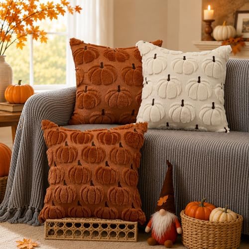 DFXSZ Fall Pillow Covers 18x18 2Pcs Rust Brown Pumpkin Fall Decorations - Image 4