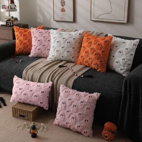 DFXSZ Halloween Pillow Covers 12x20 inch 2Pcs Pink Ghost Halloween Decor - Image 5