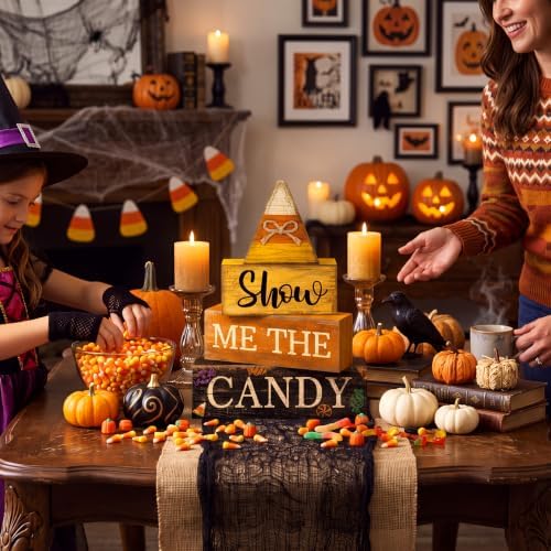 Lineshading 4 Pcs Halloween Table Decoration Candy Corn Wooden Stacked Sign - Image 6