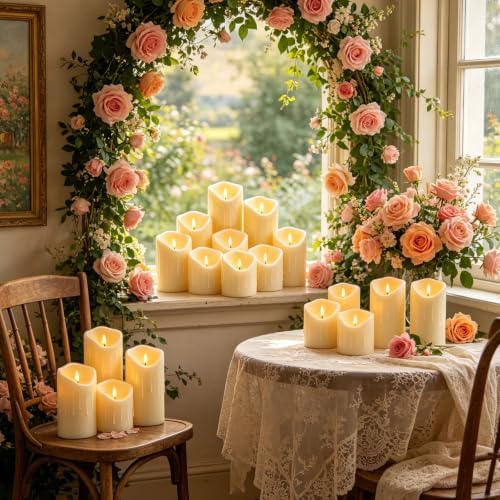 Nimiko Flameless Candles with Remote, Battery Operated Flickering Flameless Candles, LED Candles with Timer 2/4/6/8H, Realistic Drop Wax flameless Candle Set of 9 (D3 x H 3" 4" 5" 6" 7") (Ivory) - Image 6