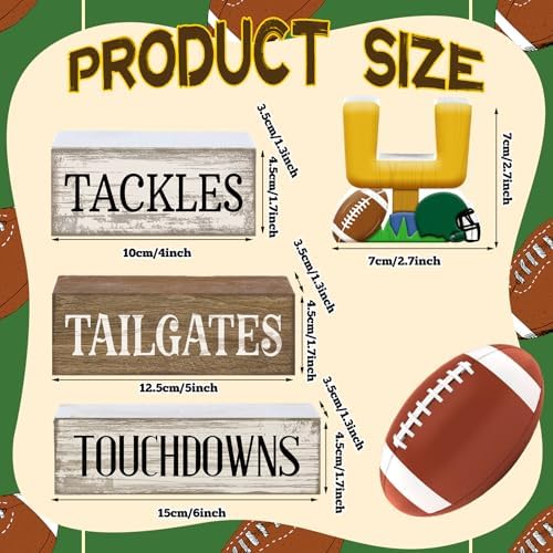 Lineshading 4 Pcs Fall Football Table Decor, Wood Block Sign Home Shelf - Image 3