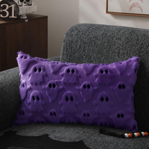 DFXSZ Halloween Pillow Covers 12x20 inch 2Pcs Purple Ghost Halloween Decor - Image 3