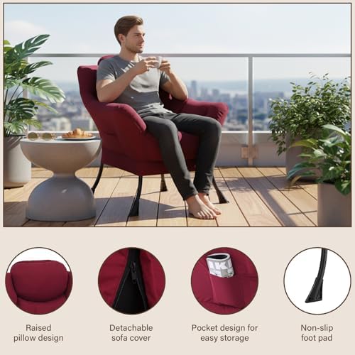 Welnow Lazy Chair for Adults，Modern Reading Accent Chair,Burgundy Single - Image 4