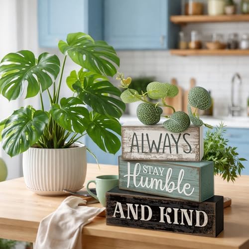 Lineshading 4 Pcs Inspirational Farmhouse Table Decor Wooden Shelves Signs - Image 2