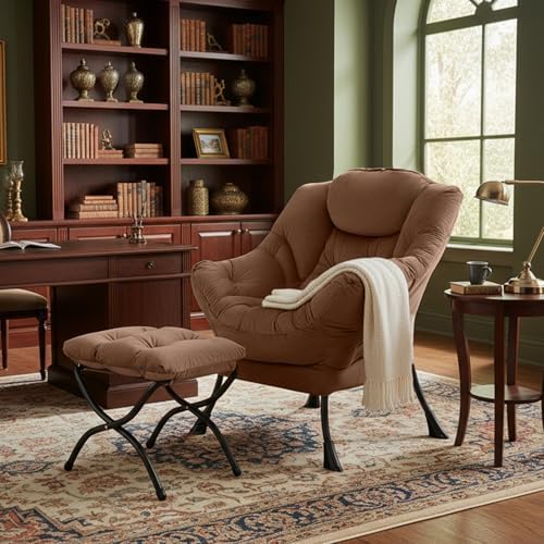 Tiita Lazy Chair with Ottoman, Comfy Reading Accent Chair, Brown - Image 3