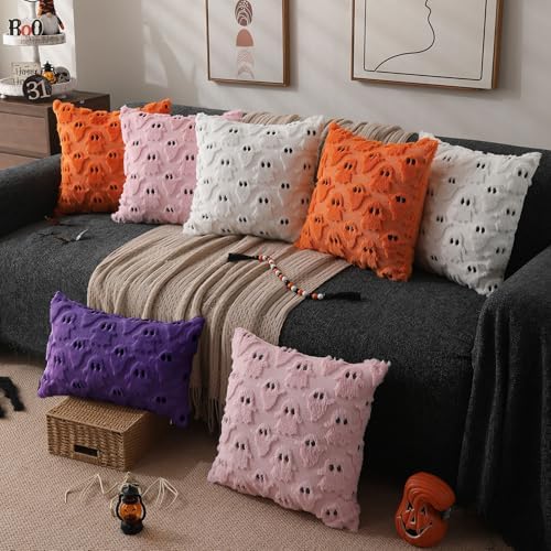 DFXSZ Halloween Pillow Covers 12x20 inch 2Pcs Purple Ghost Halloween Decor - Image 5