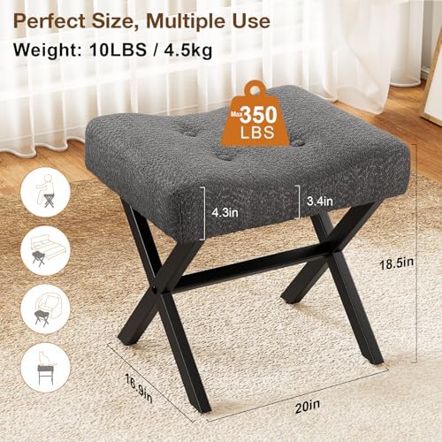 Memobarco 18-Inch Large Vanity Stool Chair, Gray Makeup Stool - Image 2