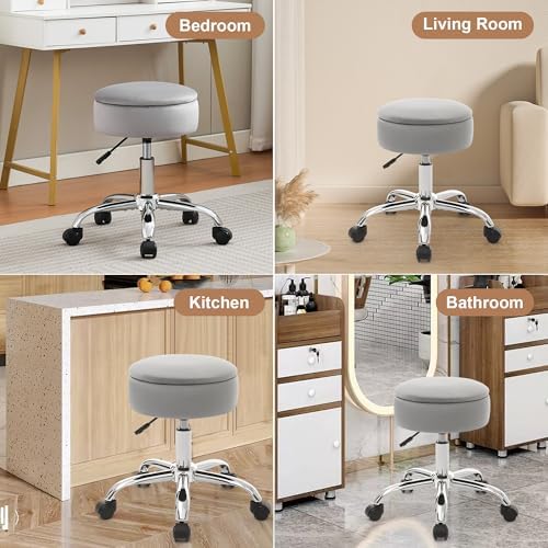 Adjustable Vanity Stool Storage Swivel Rolling Vanity Chair with Wheels - Image 5