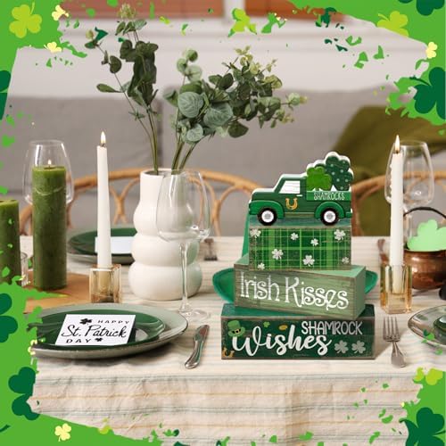 Lineshading 4 Pcs Wooden Shamrock Tiered Tray Decor St Patrick Block Signs - Image 4